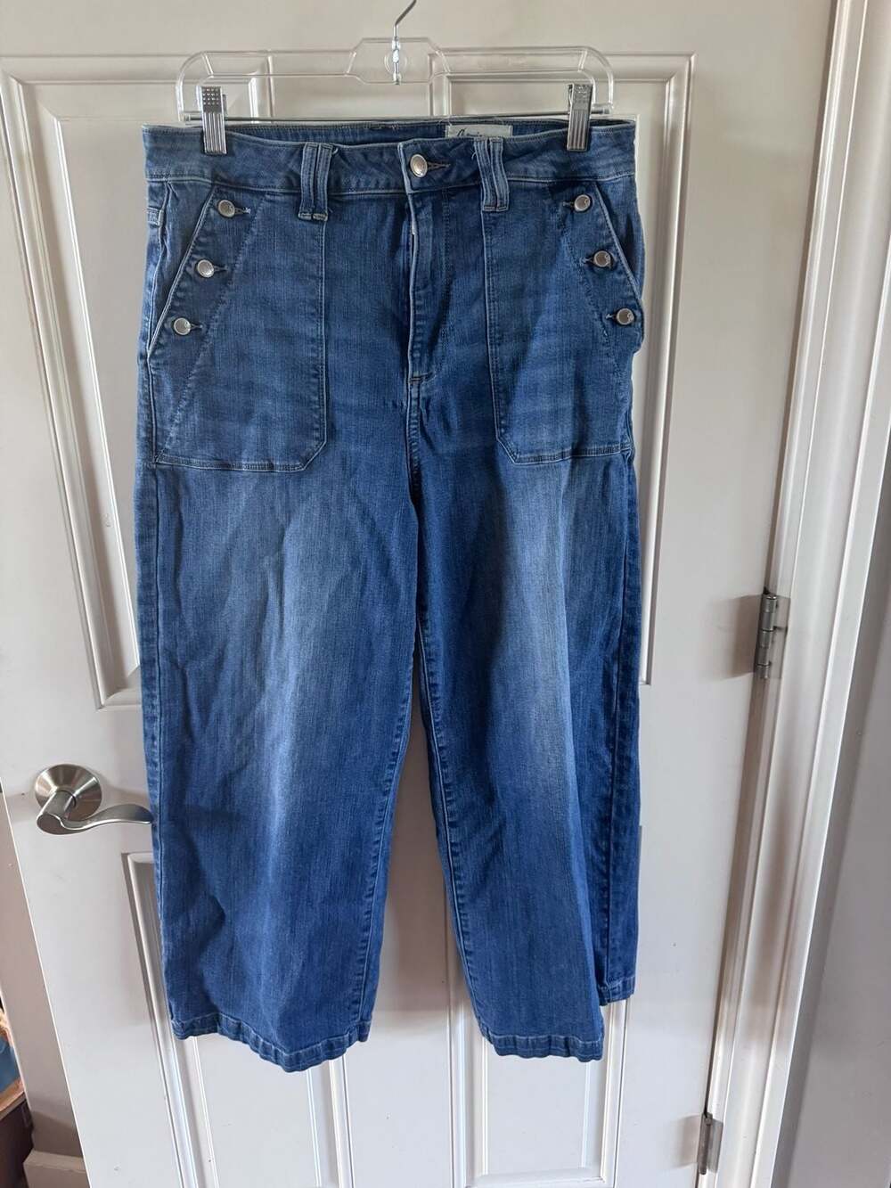 Cosmic Blue Love Women's Blue Denim Button Detail Wide Leg Jeans Size 31